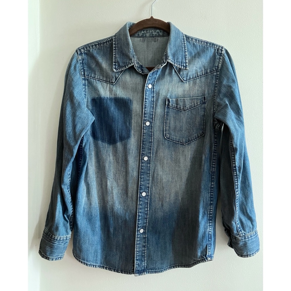 Faded Denim Western-Style Shirt With Pocket Detail Women’s Petite XS